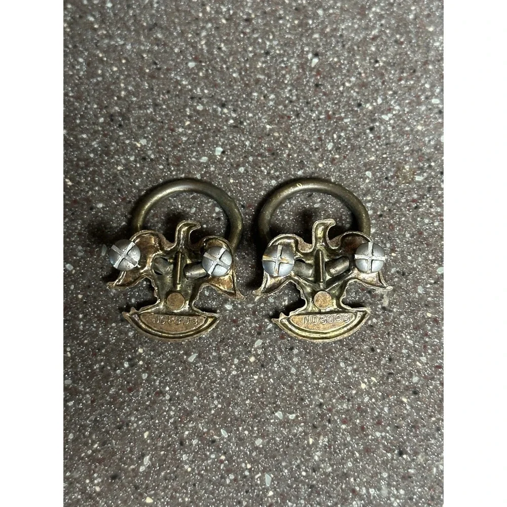Vintage Eagle Ring Drawer Pulls Antique Brass Cabinet Hardware Pair No 8393